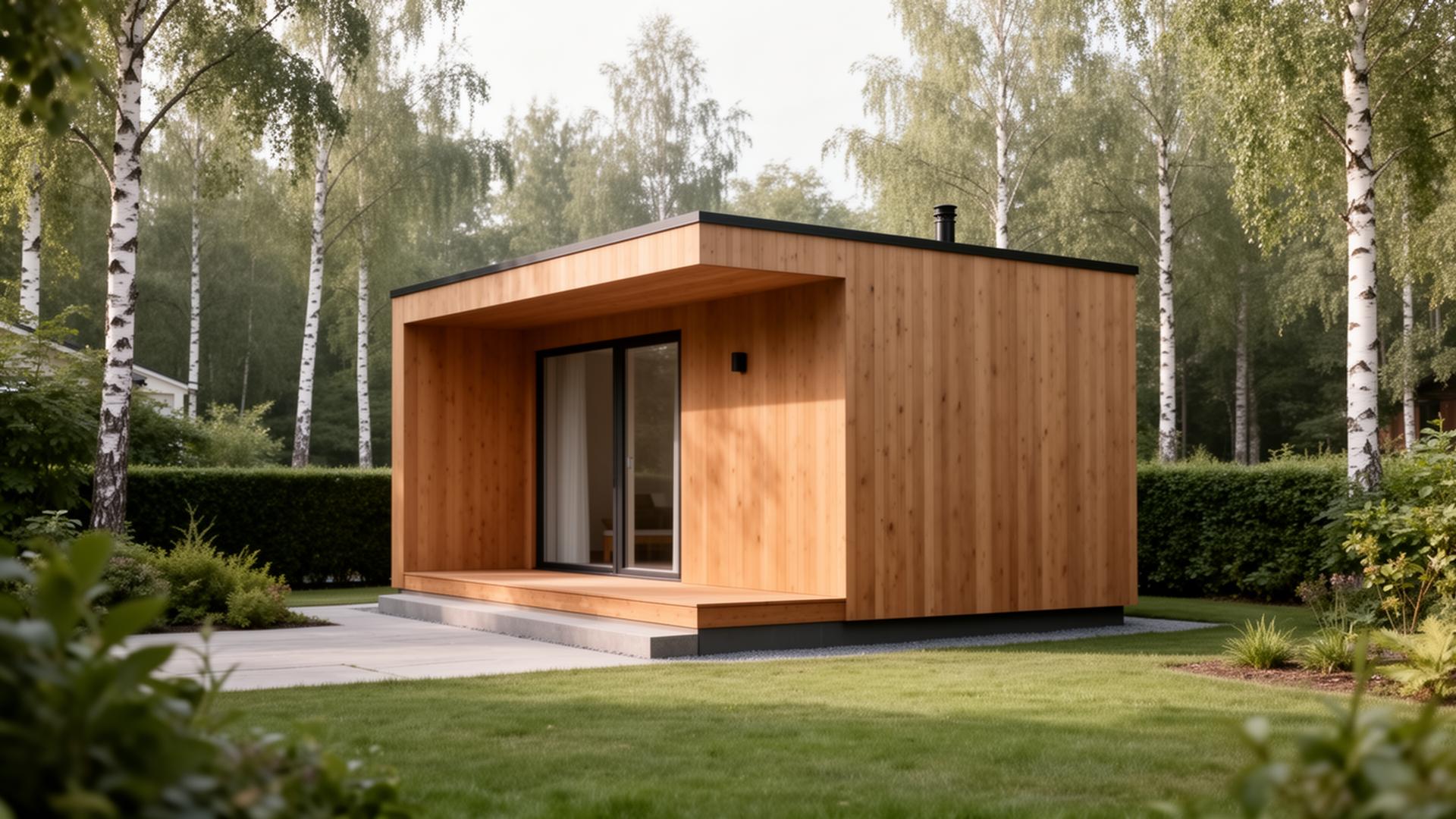 Modern friggebod / bygglovsbefriad komplementbyggnad på en svensk villatomt